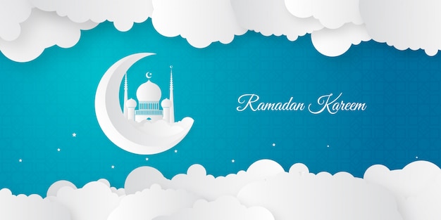 Eleganter ramadan kareem hintergrund mit moschee und halbmonddekoration