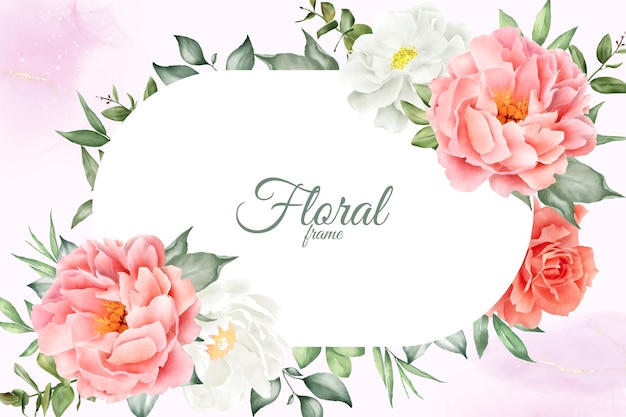 Elegantes Aquarell-Blumen-Hintergrund-Design mit handgezeichneter Pfingstrose und Blättern