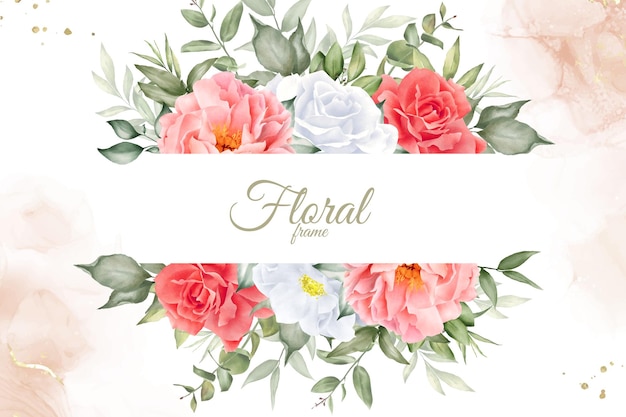 Elegantes Aquarell-Blumen-Rahmen-Hintergrund-Design mit handgezeichneter Pfingstrose und Blättern