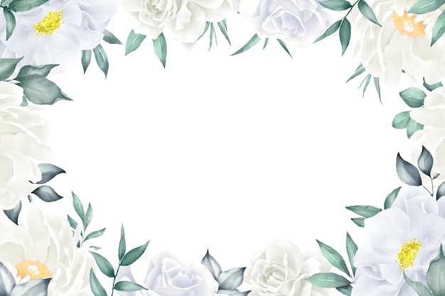 Elegantes aquarell-blumenrahmen-hintergrunddesign mit handgezeichneter pfingstrose und blättern