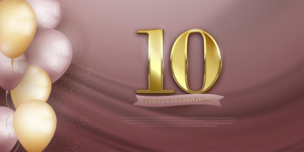 Elegantes Banner zum 10. Jubiläum mit realistischen Luftballons