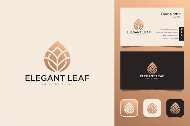 Elegantes blattgold-logo-design und visitenkarte