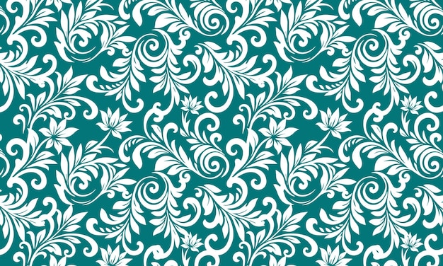 Elegantes Blumen-Schriftrollen-Muster in Teal- und Weißgewebe Blumenmuster-Illustrationskleidung