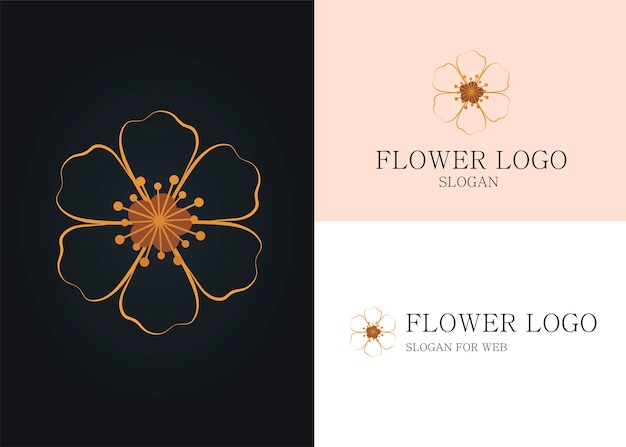 Vektor elegantes botanisches logo im minimalistischen linien-art-stil goldene blumen-ikonen