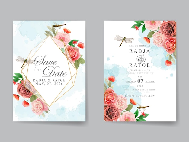 Vektor elegantes florales aquarell-hochzeitseinladungskartenset