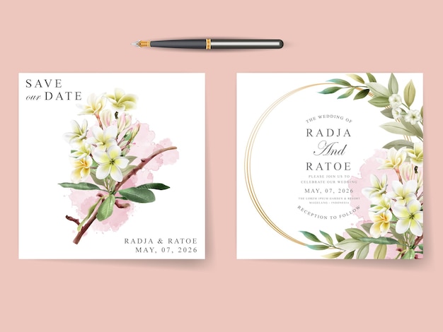 Vektor elegantes florales aquarell-hochzeitseinladungskartenset