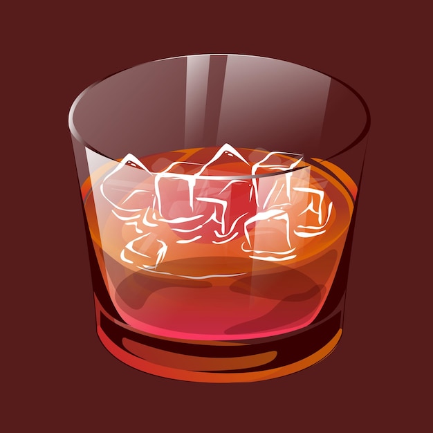 elegantes glas whisky mit eisvektorillustration