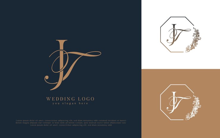 Vektor elegantes hochzeits-logo-design mit blumigem monogram jt