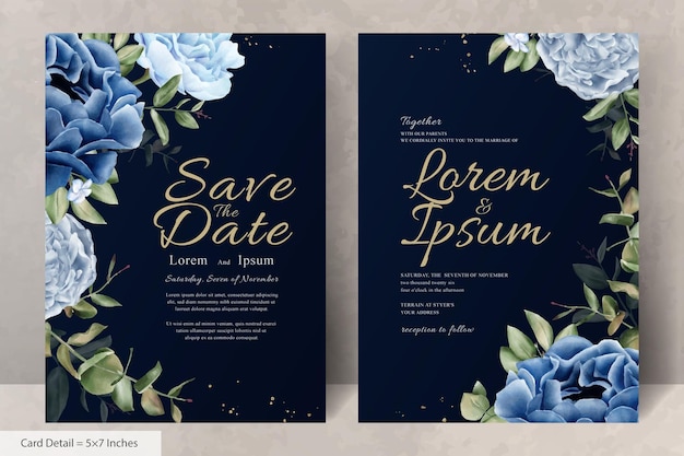 Elegantes Hochzeitsbriefpapier mit Marine-Blau-Blume und Blättern