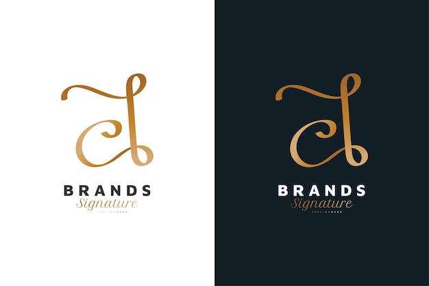 Elegantes initial c- und b-logo-design mit handschriftstil in gold-gradient. cb signature logo oder symbol für hochzeit, mode, schmuck, boutique, botanik, blumen- und geschäftsidentität