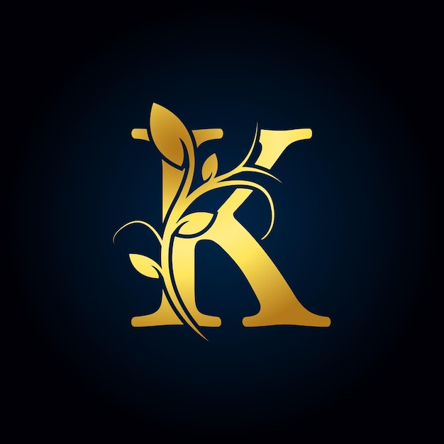 Elegantes K-Luxus-Logo, goldenes Blumenalphabet-Logo mit Blumenblättern, perfekt für Modeschmuck