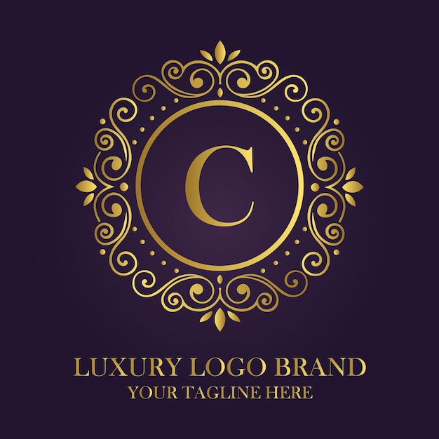 Elegantes kreisförmiges Gold-Logo mit dem Buchstaben A auf dunkellila Hintergrund
