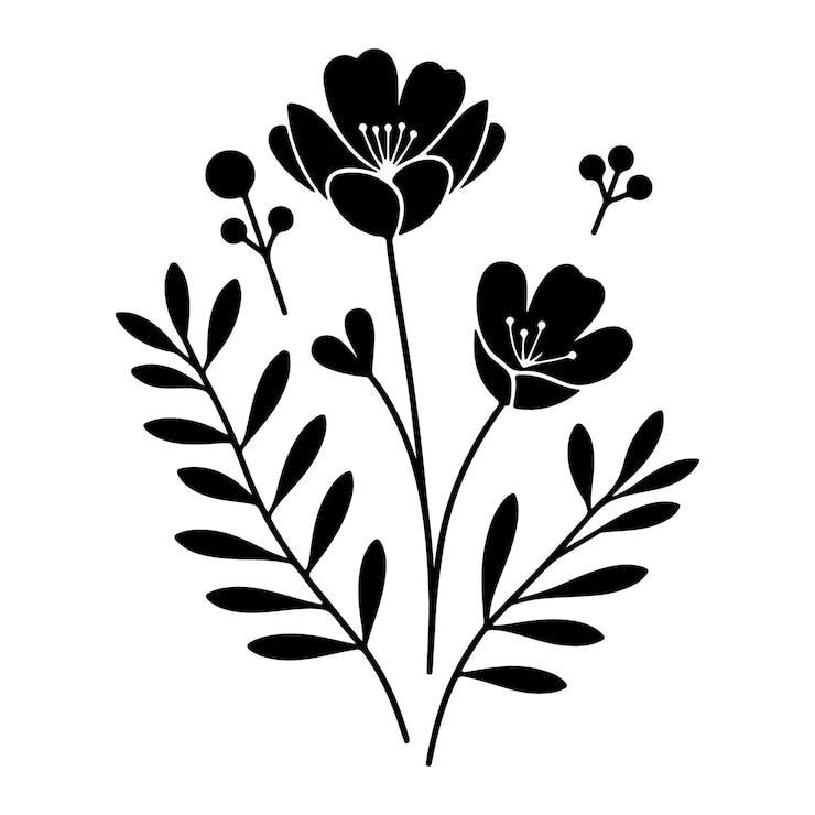 Vektor elegantes schwarz-weißes blumen-silhouetten-design
