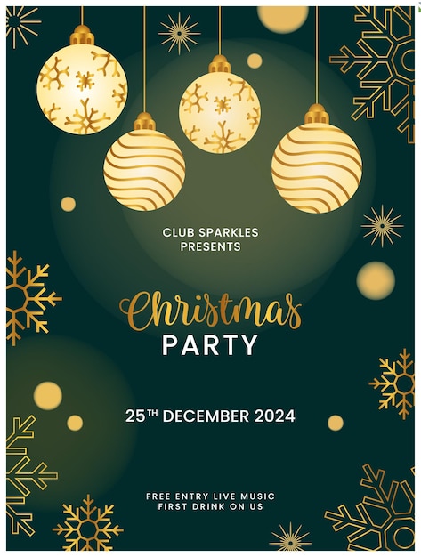 Elegantes vertikales Weihnachtsfestposter mit goldenen Ornamenten Vektorillustration