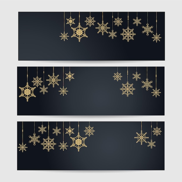 Vektor elegantes winter-schwarzgold-schneeflocke-design-vorlagen-banner