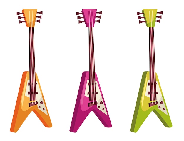 Vektor elektrische musik akustische gitarre unterhaltung isolierter satz flach grafikdesign illustration