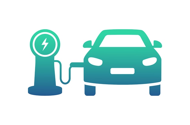 Vektor elektroauto-symbol elektroauto mit logo der ladestation ev-auto hybrid- und elektrofahrzeuge