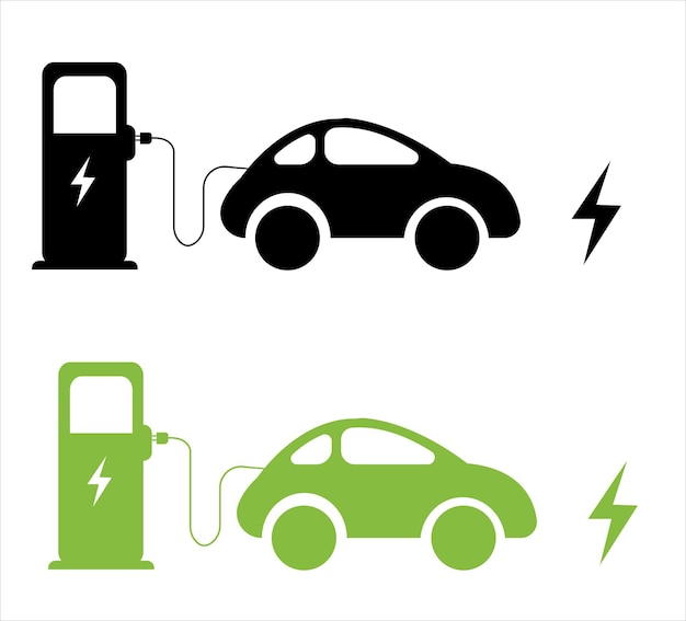 Elektroauto und elektrisches ladestationskonzept vektorillustration