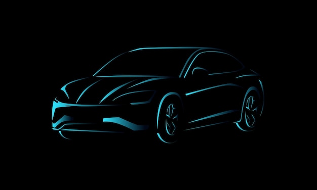 Elektroautos auf schwarzem Hintergrund Vektorillustration Eps 10
