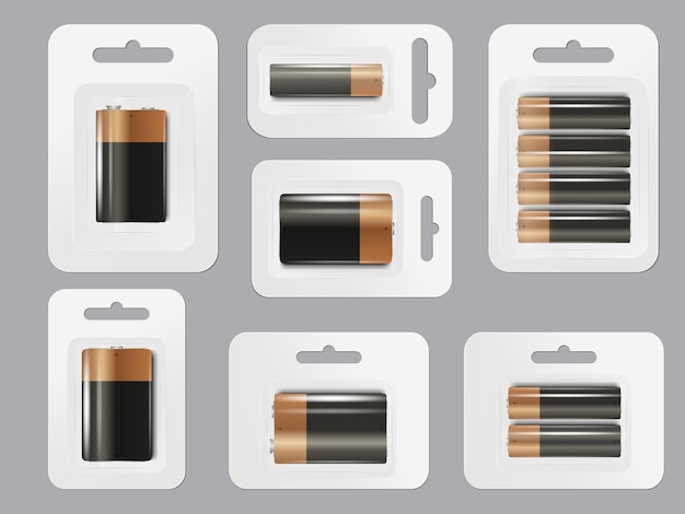 Elektrobatterieverpackungsmodell set realistische zellenenergiebatterien schwarz und goldmetallic