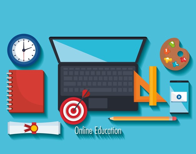 elektronische Bildung mit Laptopvektor-Illustrationsdesign