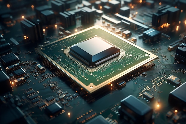 Vektor elektronische leiterplatten mit elektronischen komponenten wie chips in naher nähe