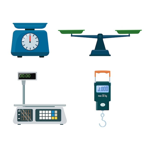 Vektor elektronische und mechanische küchenladen-taschenwaage messgerät zum wiegen von produkten