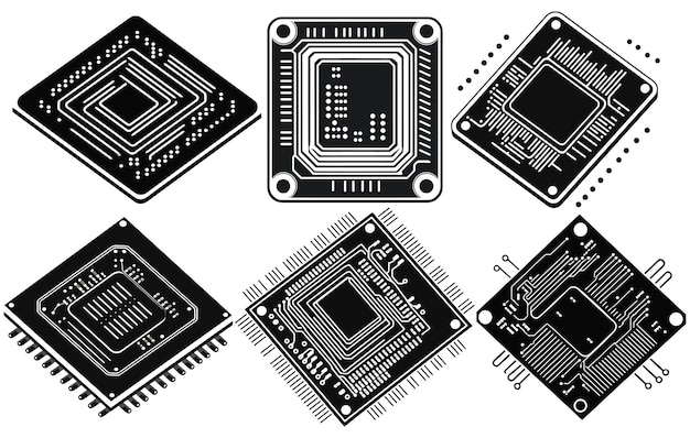 Elektronischer Chip Silhouette schwarzer ComputerchipIcon Vektor Computerchip
