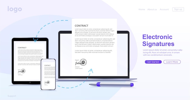 Vektor elektronischer vertrag oder digitales signaturkonzept in vektorillustration