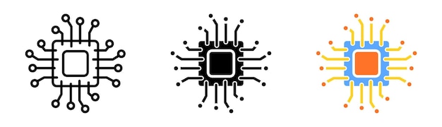 Elektronisches Chi-Set-Symbol CPU-Zentraleinheit Gerät Motherboard Leiterplatte Computer Technologiekonzept Vektorsymbol im schwarzen und farbenfrohen Stil auf weißem Hintergrund