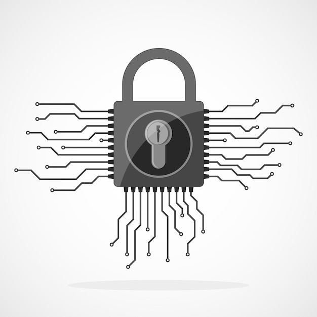 Elektronisches schlosssymbol im flachen design. informationssicherheitskonzept, isoliert