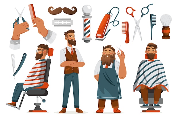 Elemente des Friseurhauses im flachen Design