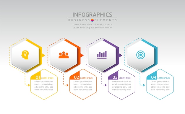 Elemente für infografiken. präsentation und diagramm. schritte oder prozesse. optionsnummer workflow-vorlage design.4 schritte.