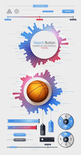 Elemente von Infografiken mit Schaltflächen und Menüs Vektorillustration