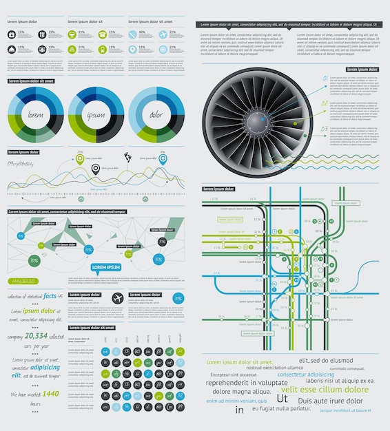 Elemente von infografiken mit schaltflächen und menüs vektorillustration