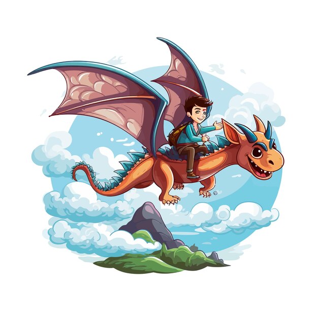 Vektor elf_character_flying_on_dragon_in_sky_vector