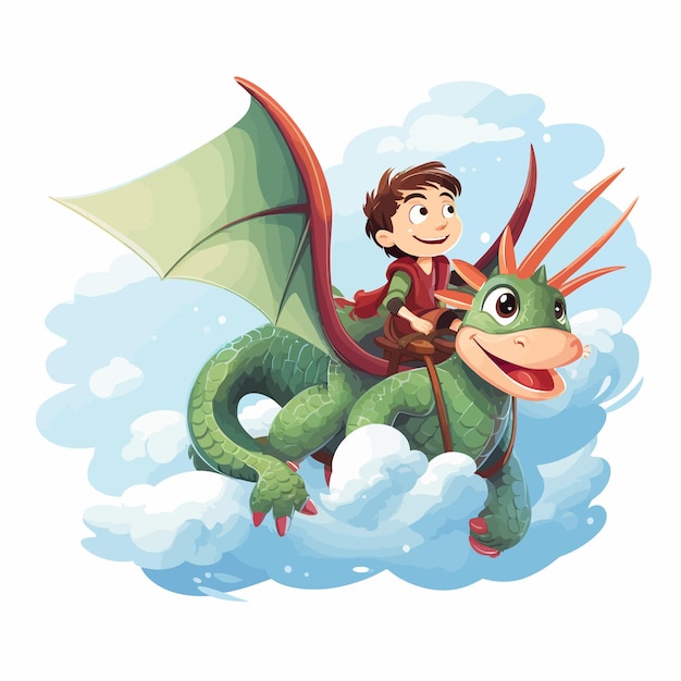 Vektor elf_character_flying_on_dragon_in_sky_vector