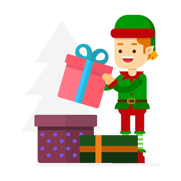 Elf mit Geschenken und Weihnachtsbaum