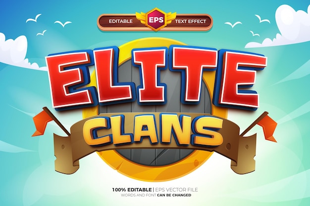 Elite clans cartoon spiel abenteuer tittle 3d bearbeitbarer texteffektstil