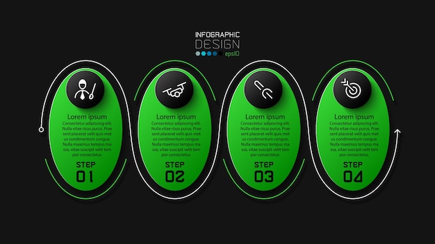 Ellipse strichlinie grün und schwarz design 4 schritte modernes infografik-design