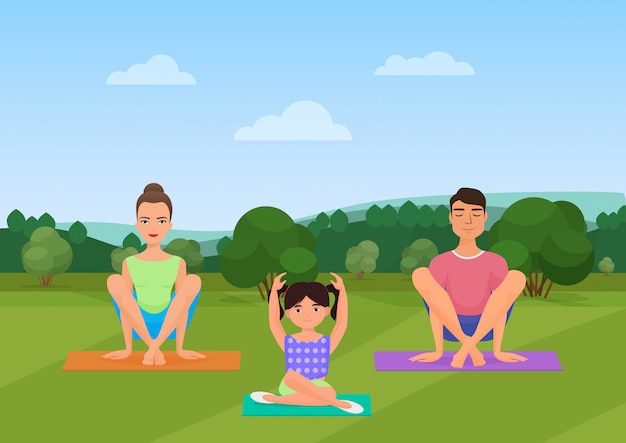 Eltern mit kind machen yoga-übungen