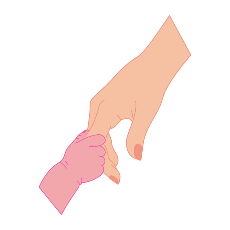 Eltern und Kind halten sich an der Hand Handgezeichnete Illustration