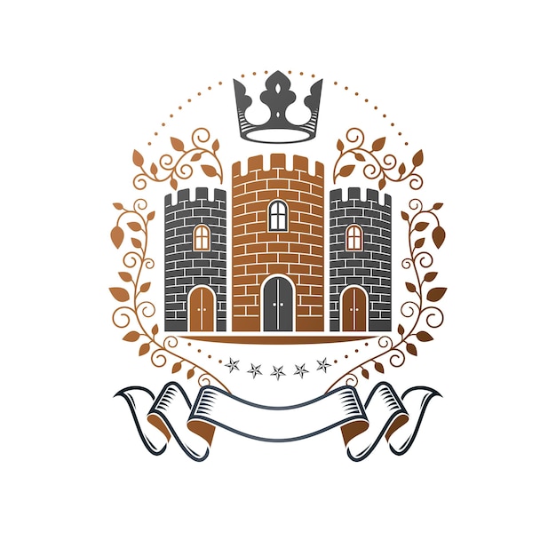 Emblem der alten burg. heraldisches wappen dekoratives logo isolierte vektorillustration. retro-logo im alten stil auf weißem hintergrund.