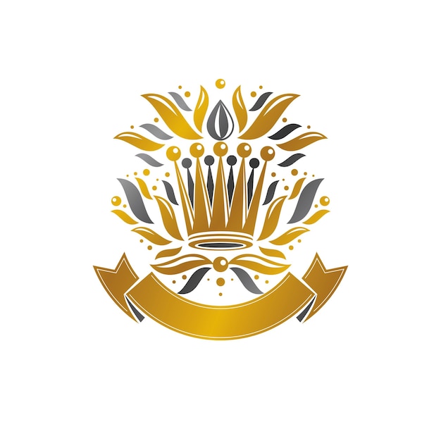 Emblem der königlichen krone. heraldisches vektor-design-element. retro-style-label, wappenkunde-logo. altes logo auf weißem hintergrund.