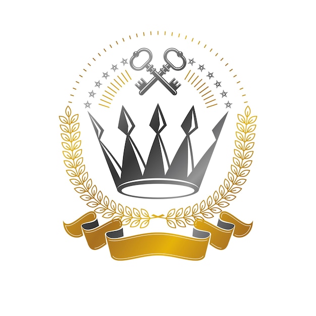 Emblem der königlichen krone. heraldisches wappen dekoratives logo isolierte vektorillustration. antikes logo im alten stil auf weißem hintergrund.
