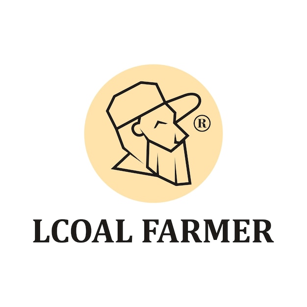 Emblem-label-abzeichen für den lokalen bauernmarkt. schild für lebensmittelgeschäfte. farmer head maskottchen logo-vorlage. slogan für bio-lebensmittel. vektor-vintage-illustration.