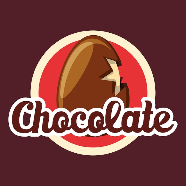 Emblem mit gebrochenem einem schokoladenei über braunem hintergrund