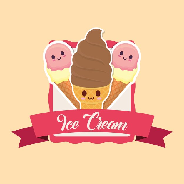 Emblem mit kawaii eiscreme