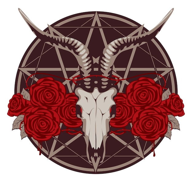 Emblem mit ziegenschädel und rosen