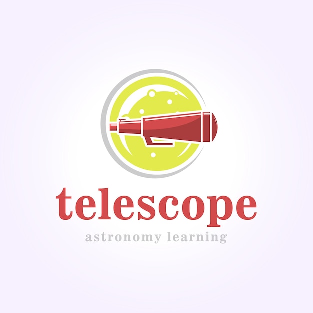 Emblem-teleskop-logo mit supermond-hintergrund-abzeichen des umfangs nautische illustration design-vektor